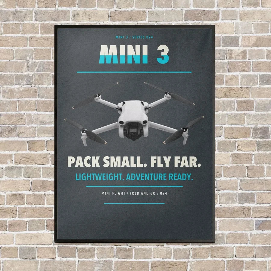DJI Mini 3 vertical canvas print - framed - gray background