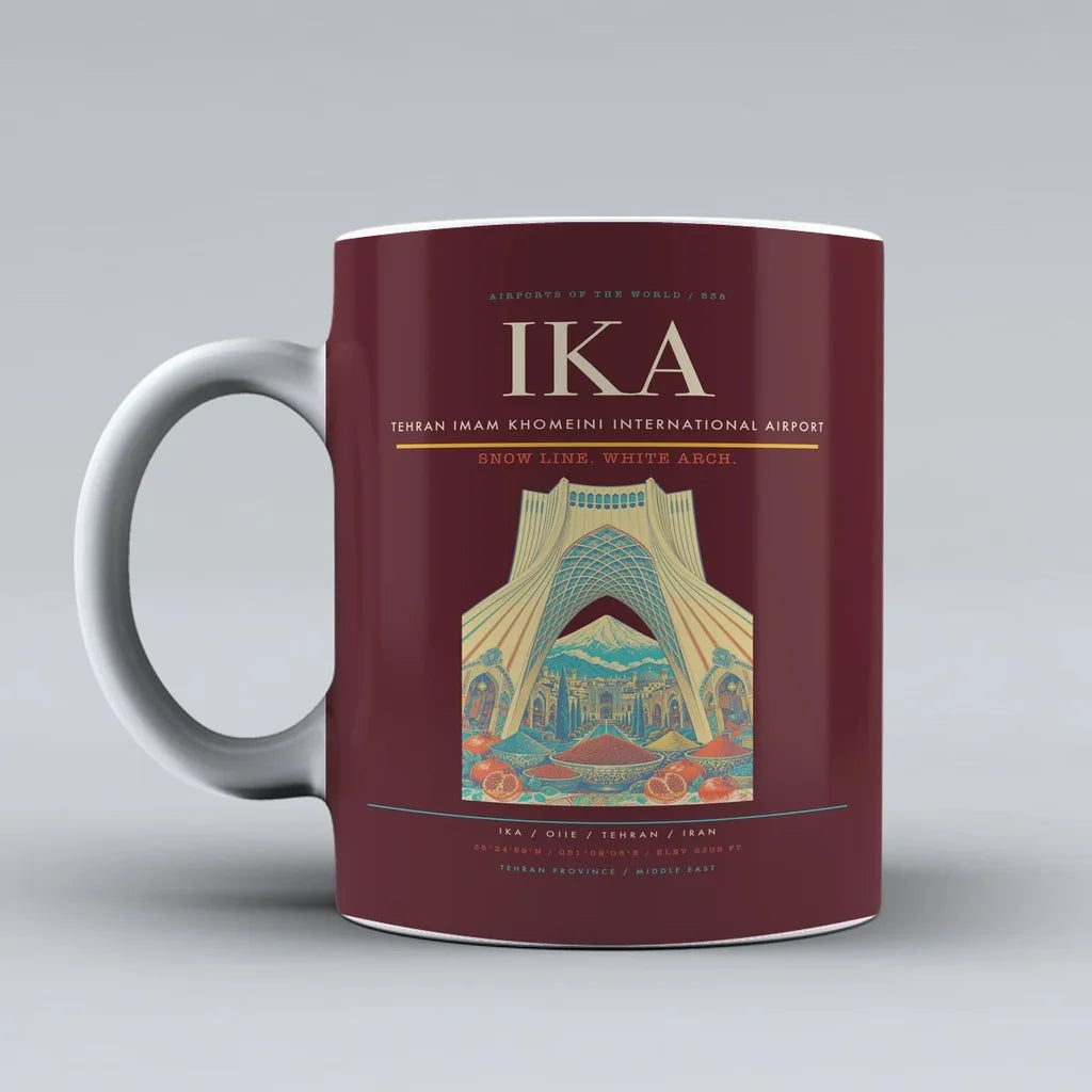 Imam Khomeini International Airport IKA Mug design on dark red tehran