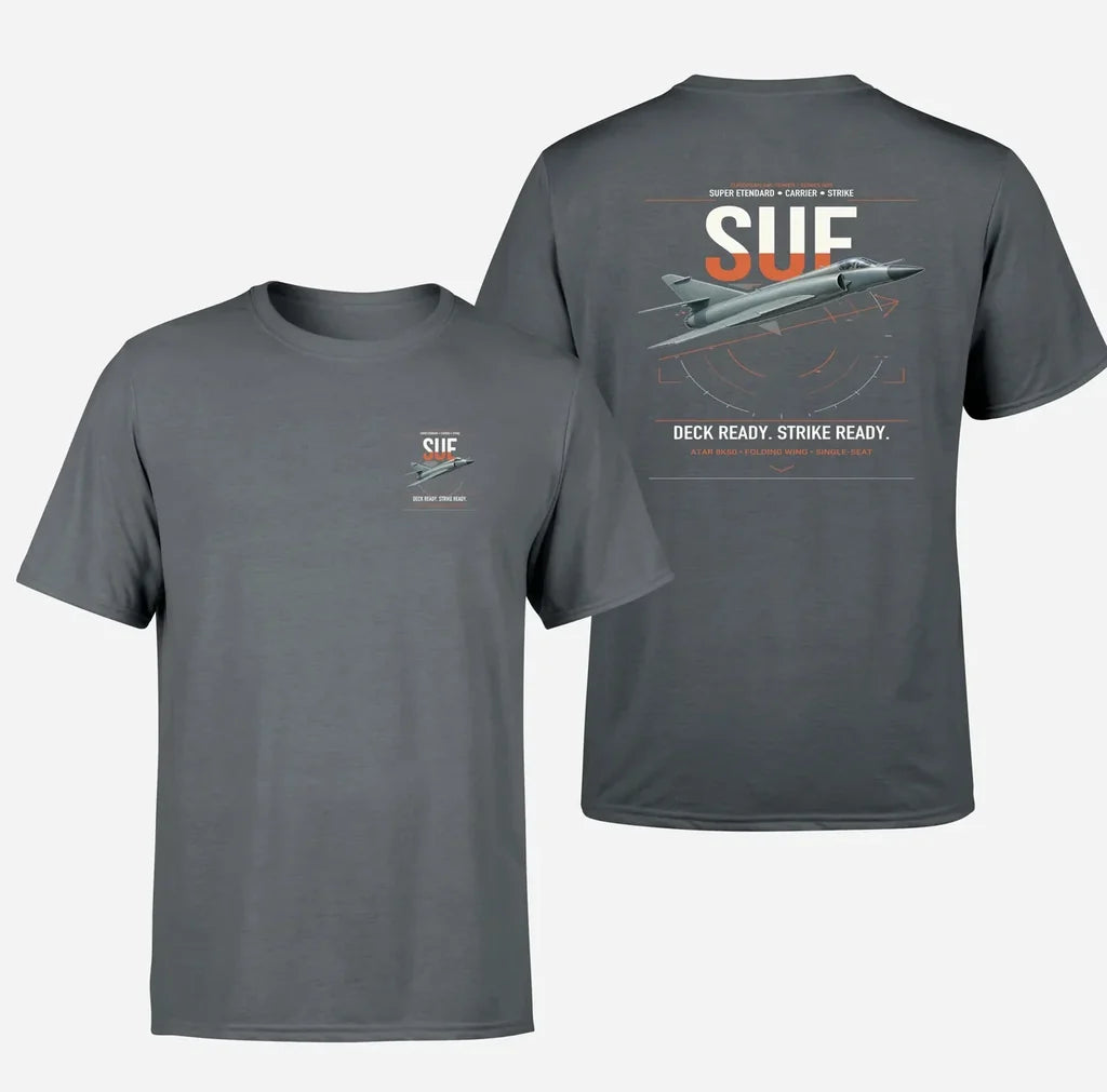 Dassault Super Étendard design on gray t-shirt, double-side print