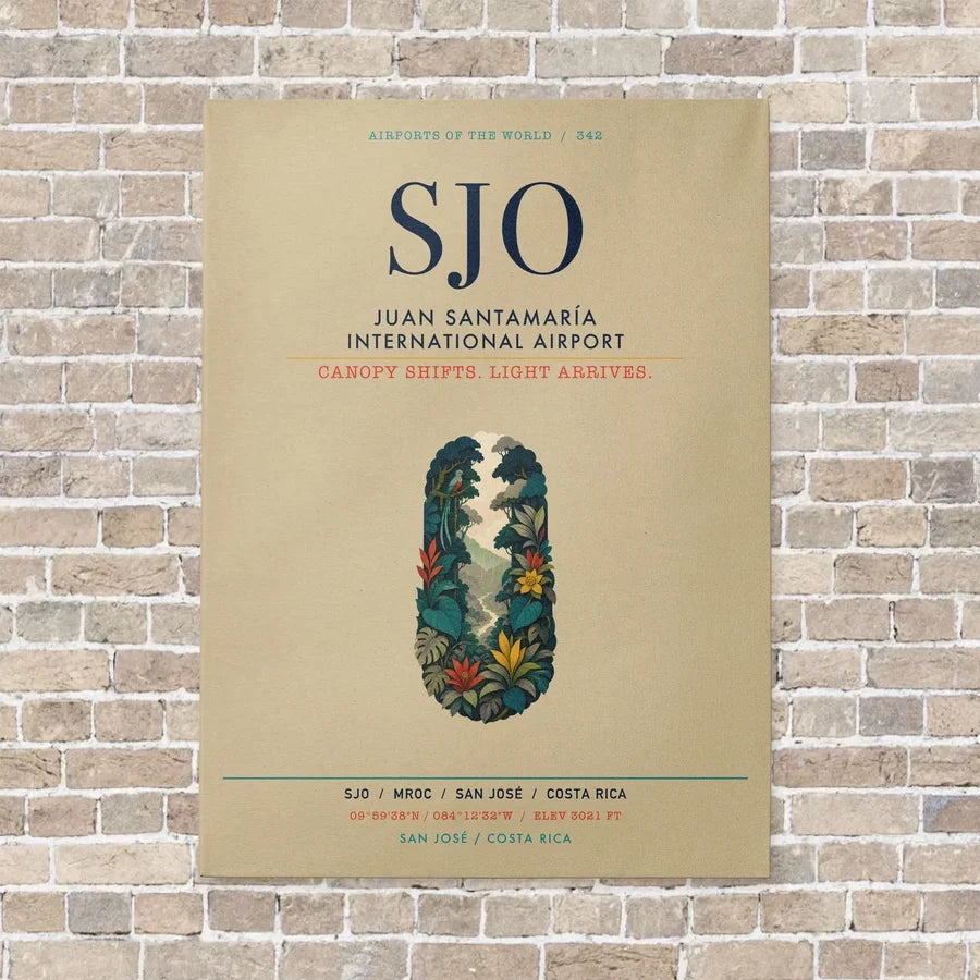 Juan Santamaría International Airport SJO vertical canvas print - no frame - beige background