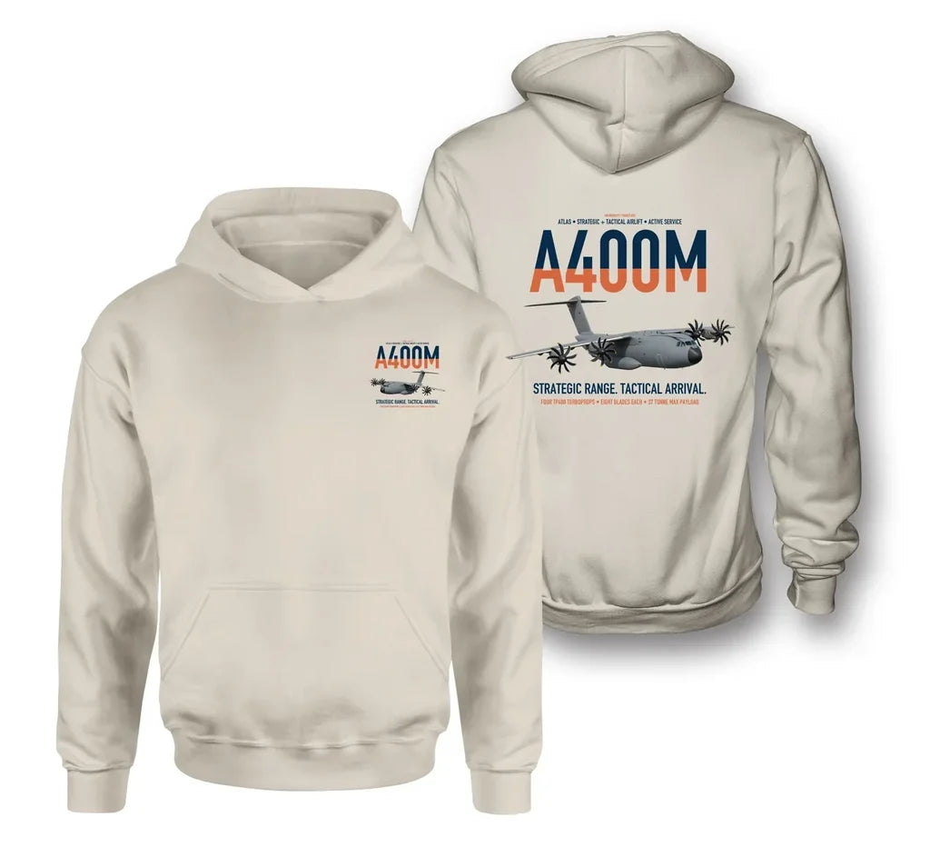 Airbus A400M Atlas design on khaki double-side hoodie, double-side print