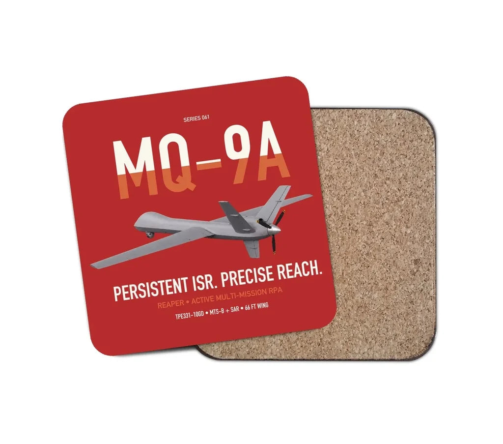 MQ-9A Reaper design on red 1 piece coaster