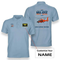 Thumbnail for Airbus MH-65E Dolphin design on light blue+name double-side polo t-shirt, double-side print