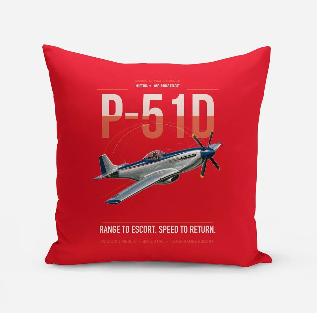 P-51D Mustang design on red pillow