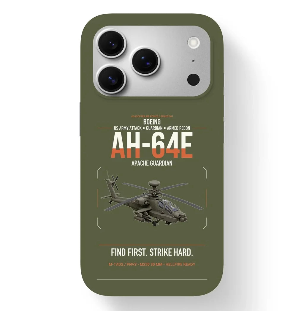 Boeing AH-64E Apache Guardian design on green army magsafe iphone case, for iPhone 17 Pro