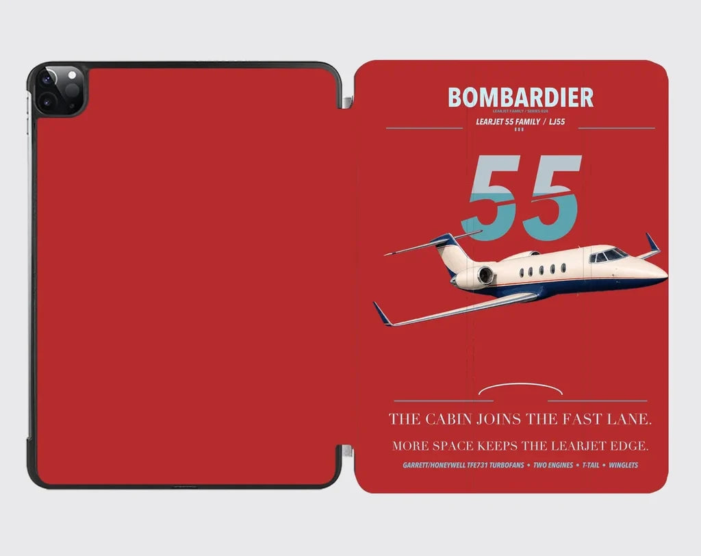 Bombardier Learjet 55 design on red ipad tablet case
