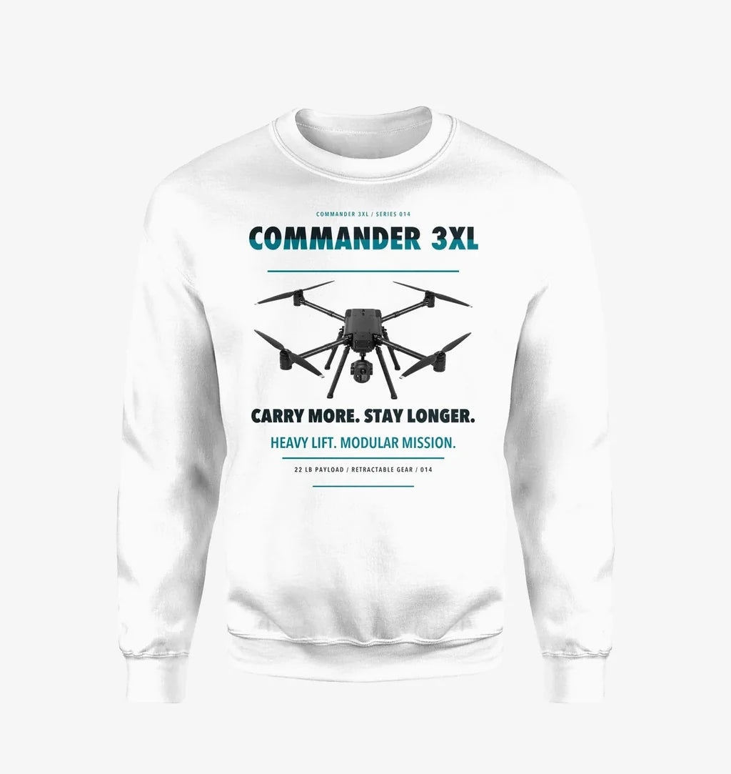 Draganfly Commander 3XL design on white sweatshirt