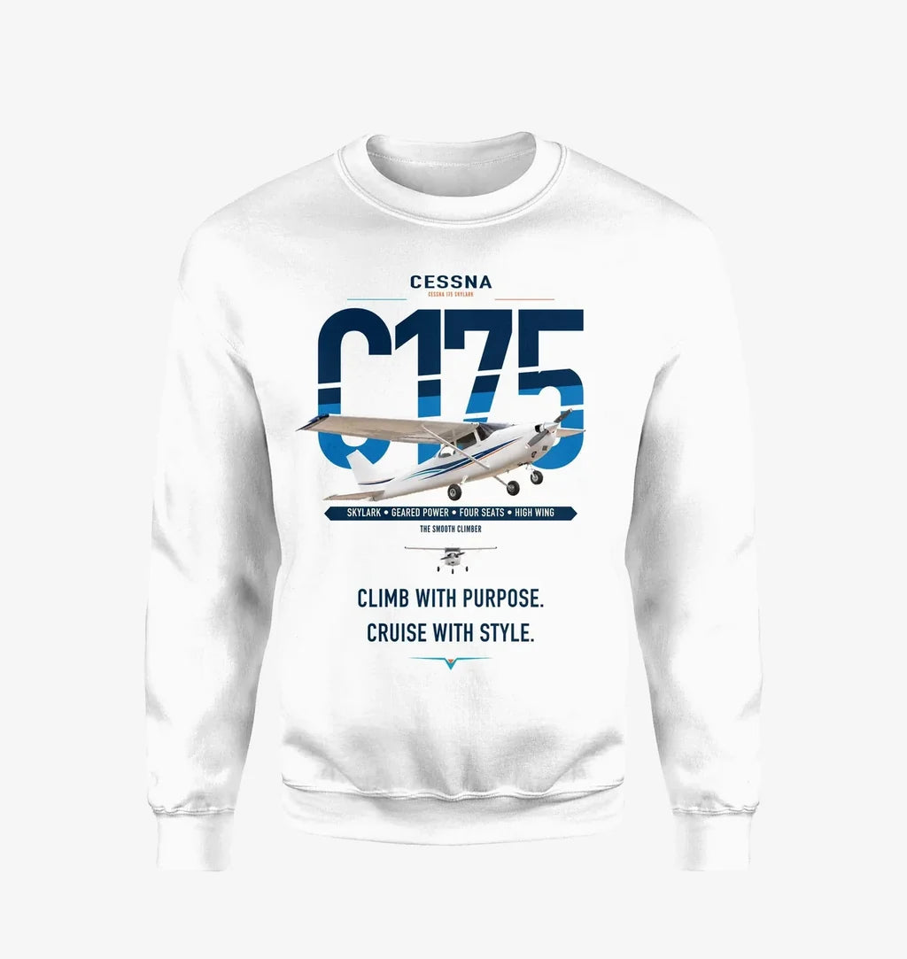 Cessna 175 Skylark design on white sweatshirt