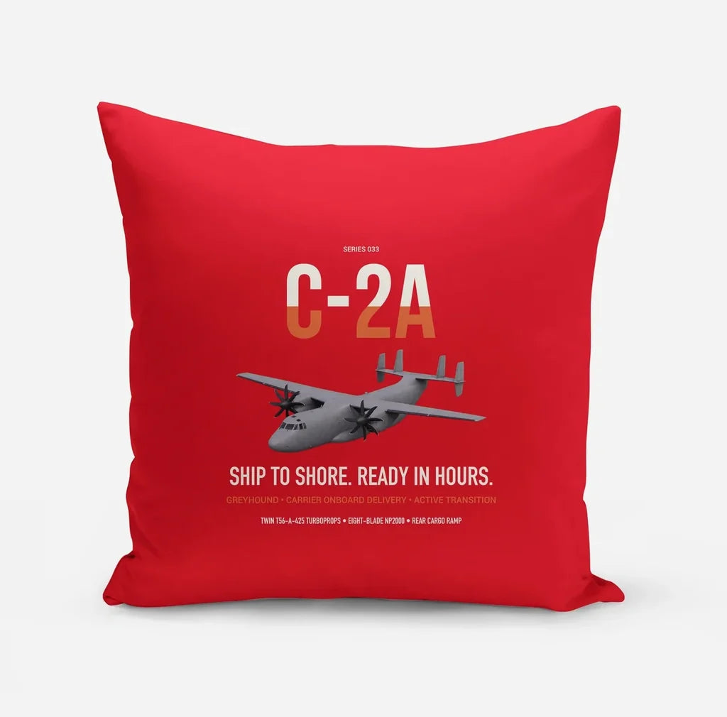 C-2A Greyhound design on red pillow