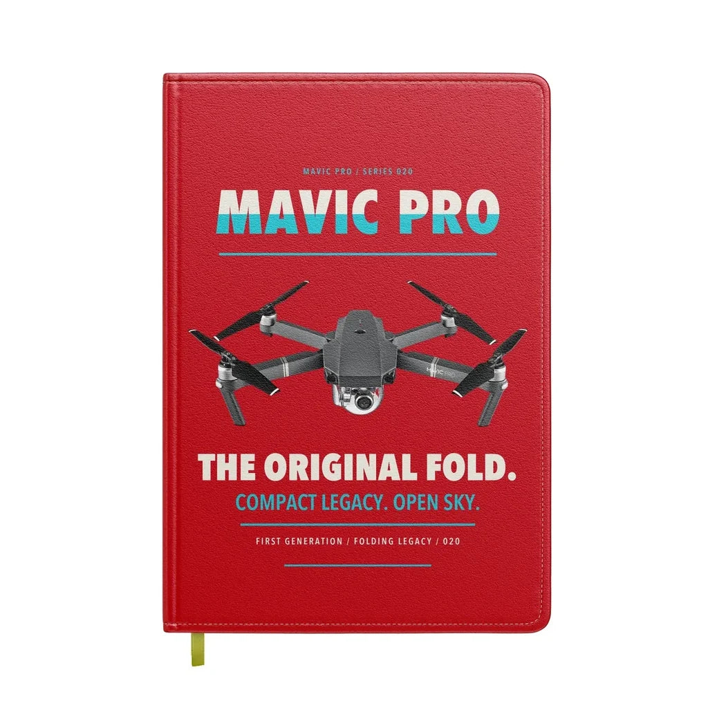 DJI Mavic Pro design on red notebook
