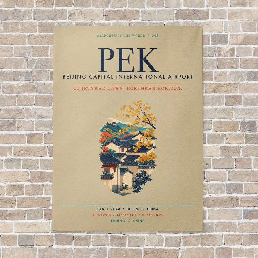 Beijing Capital International Airport PEK vertical canvas print - no frame - beige background