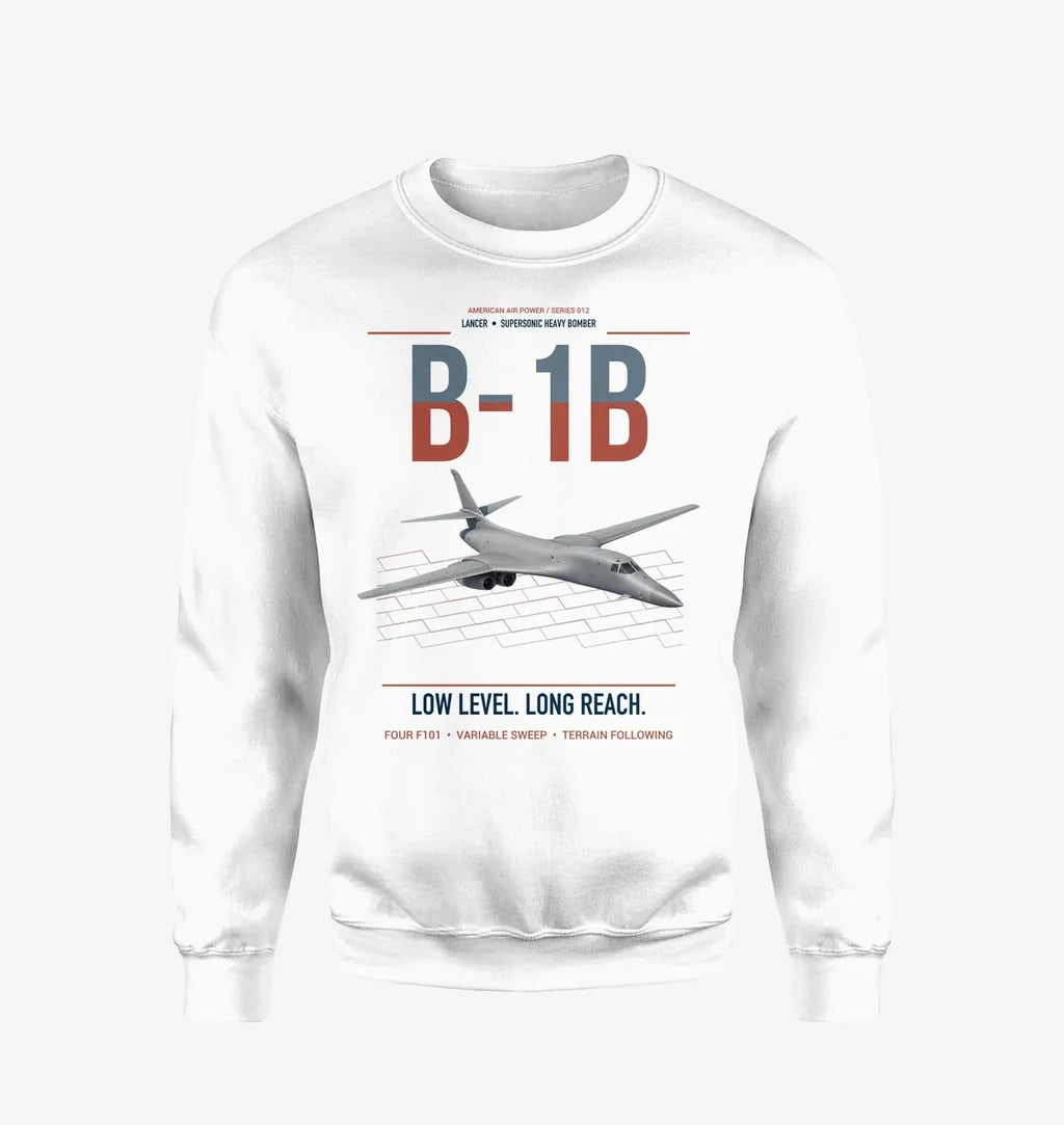 B-1B Lancer design on white sweatshirt