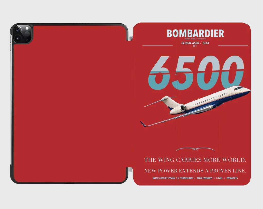 Bombardier Global 6500 design on red ipad tablet case