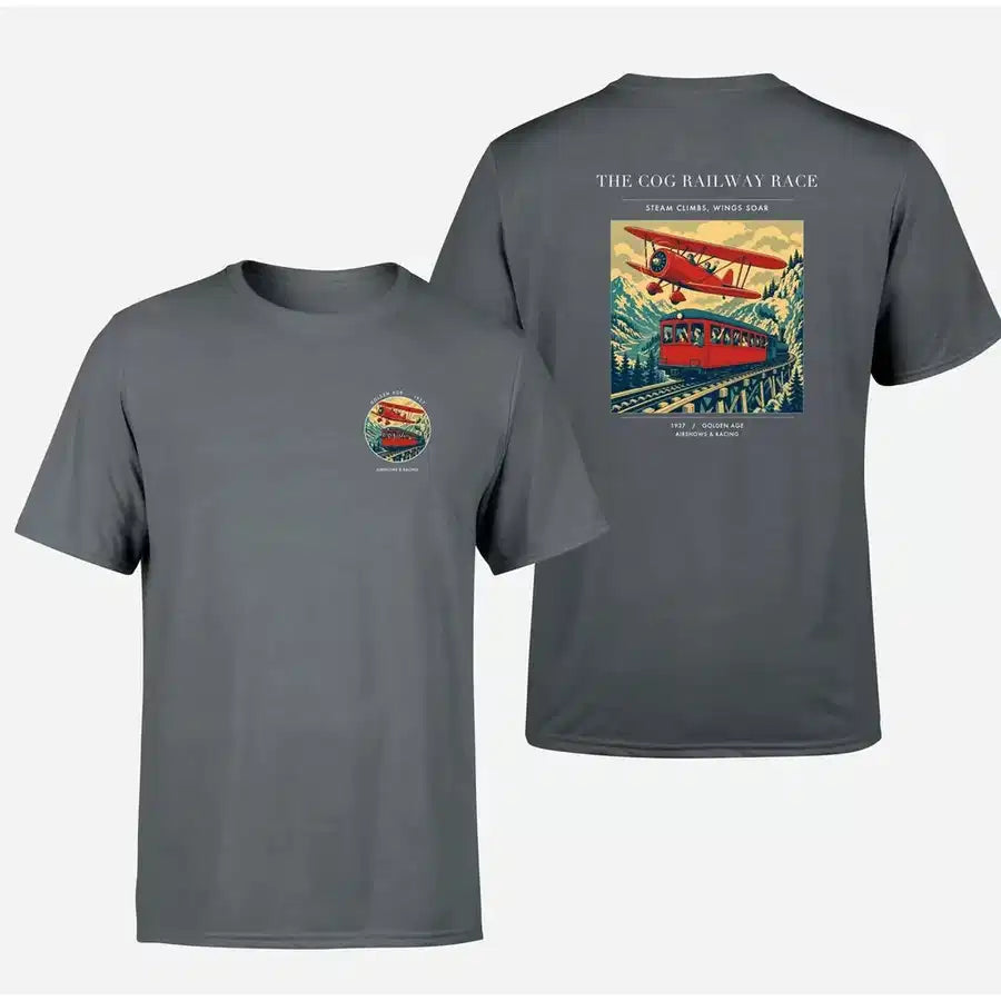 VINTAGE G4347 - The Cog Railway Race - Double-Side T-Shirt design on gray double side t shirt