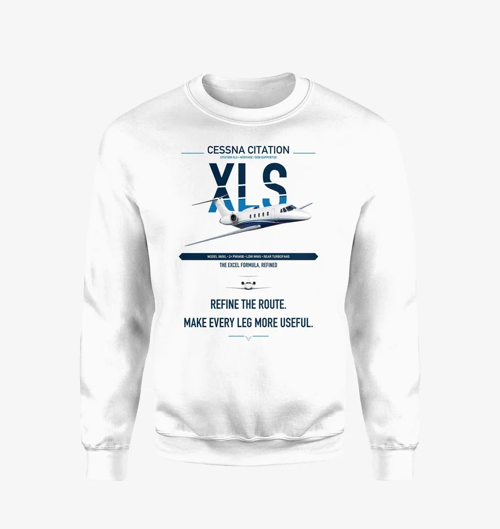 Cessna Citation XLS design on white sweatshirt