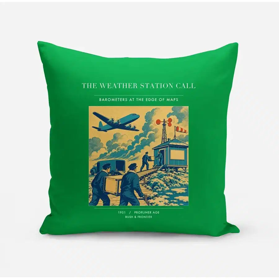 VINTAGE G4288 - The Weather Station Call - Designed Pillows design on green
