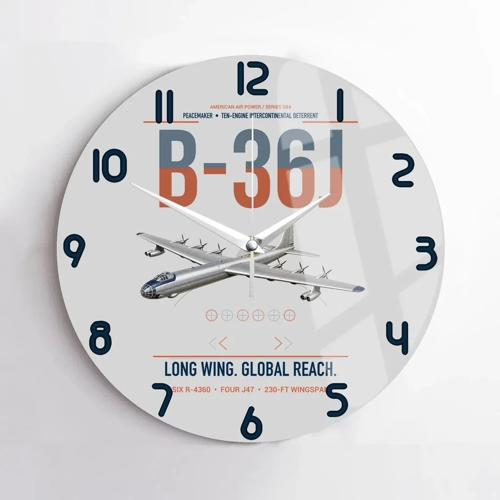 B-36J Peacemaker design on light gray no frame wall clock
