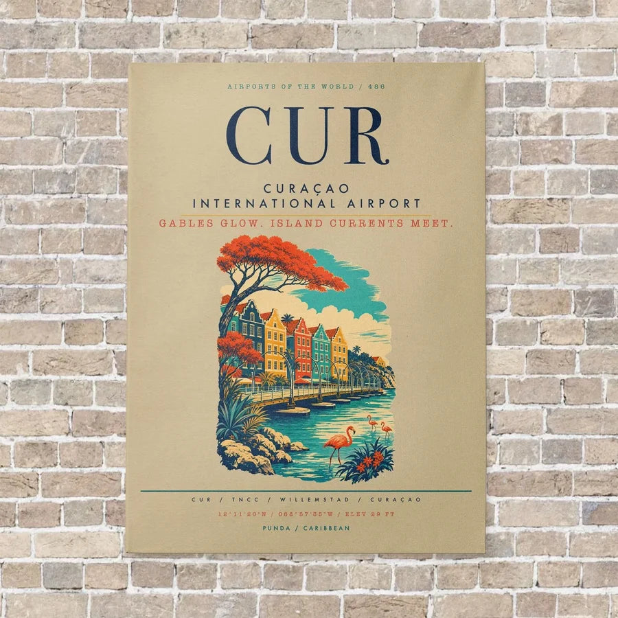 Curaçao International Airport CUR vertical canvas print - no frame - beige background