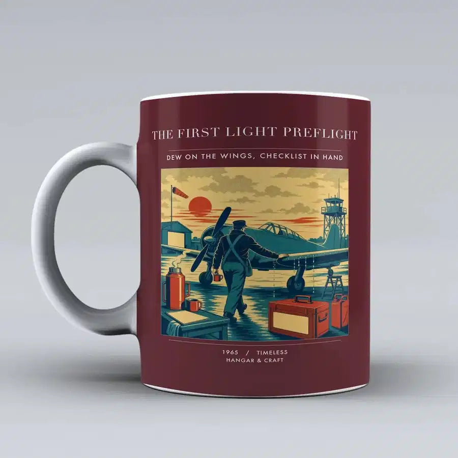 VINTAGE G4180 - The First Light Preflight - Ceramic Mug design on darkred