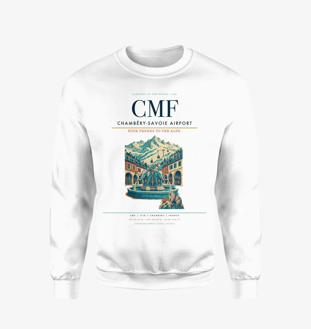 Chambéry-Savoie Airport (CMF) design on white sweatshirt
