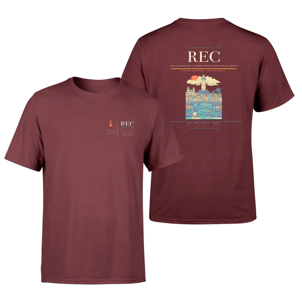 Recife Guararapes (REC) design printed on dark red double-side t-shirt