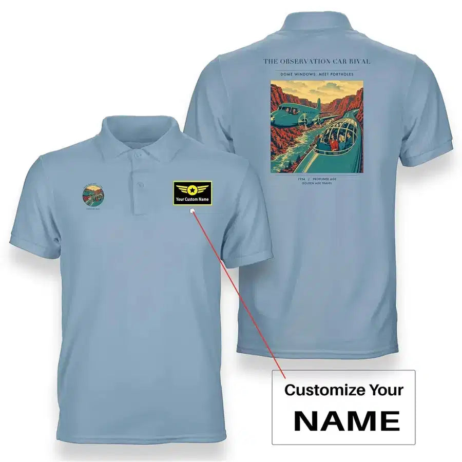 VINTAGE G4493 - The Observation Car Rival - Double-Side Polo T-Shirt design on lightblue+name