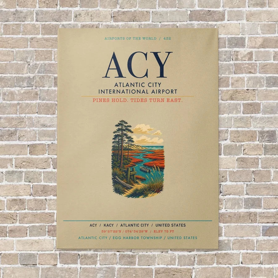 Atlantic City International Airport ACY vertical canvas print - no frame - beige background