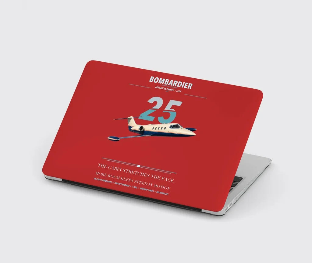 Bombardier Learjet 25 design on red MacBook case