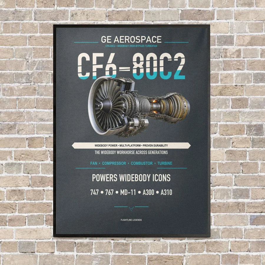 CF6-80C2 vertical canvas print - framed - gray background