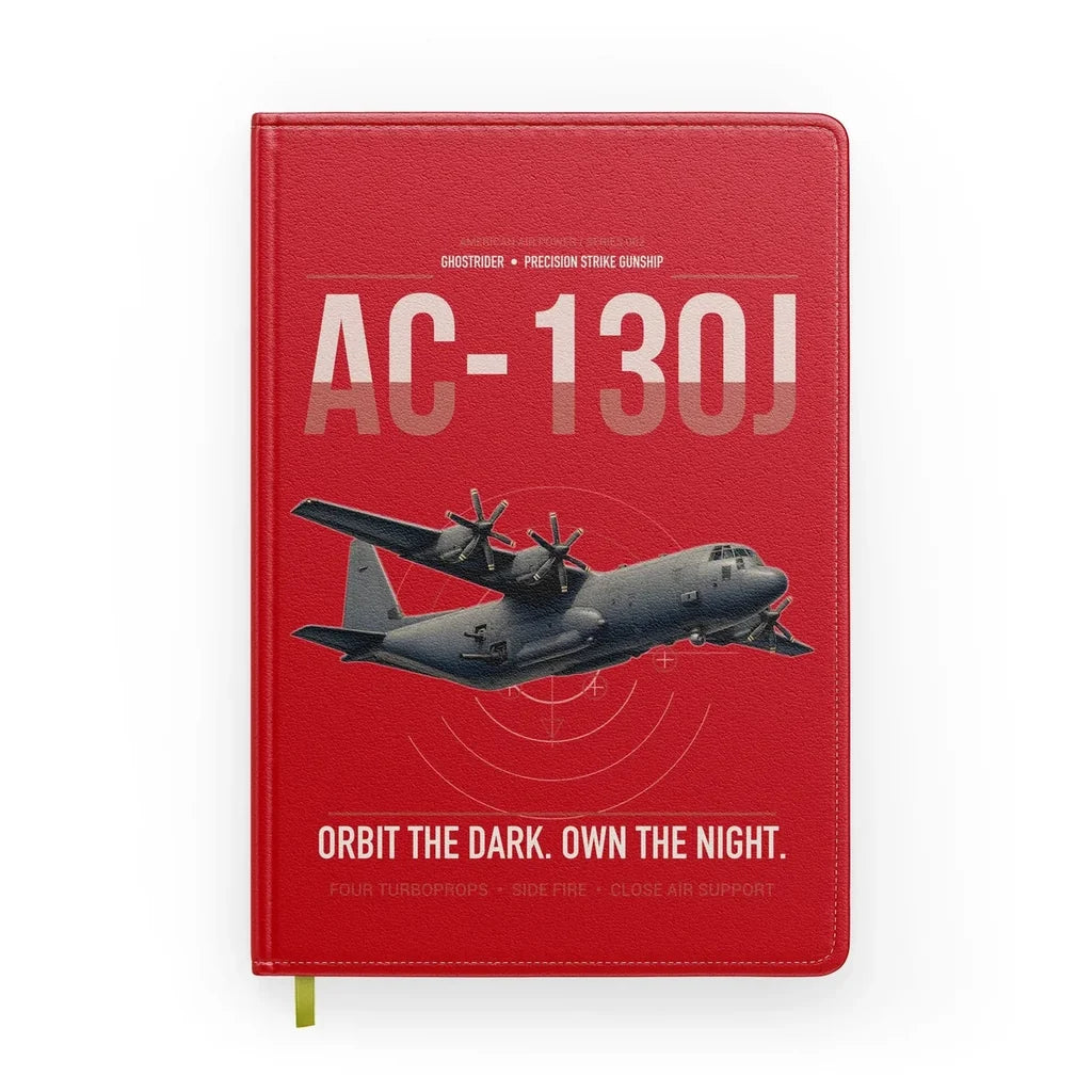 AC-130J Ghostrider design on red notebook