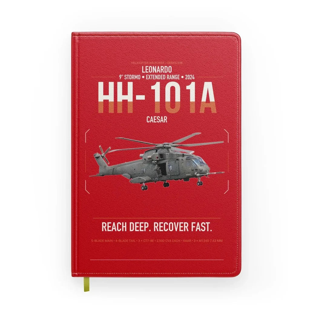 Leonardo HH-101A Caesar design on red notebook