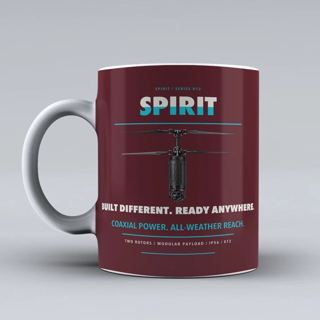 AeroSystems Spirit Mug design on dark red ascent