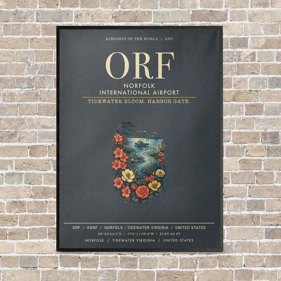 Norfolk International Airport ORF vertical canvas print - framed - gray background