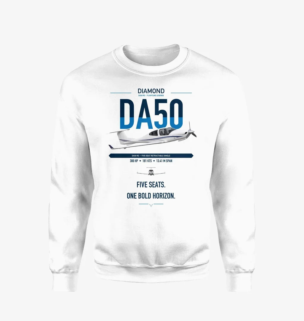 Diamond DA50 RG design on white sweatshirt