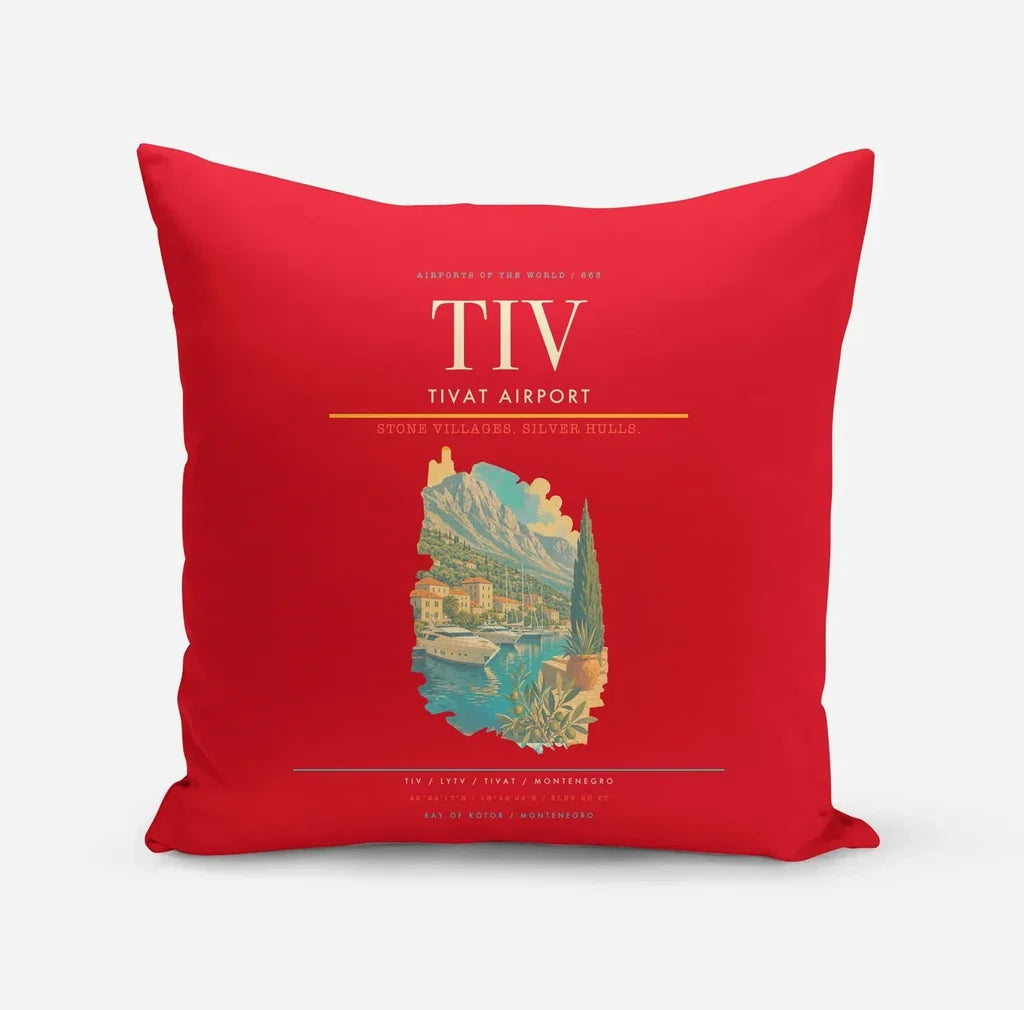 Tivat Airport (TIV) design on red pillow