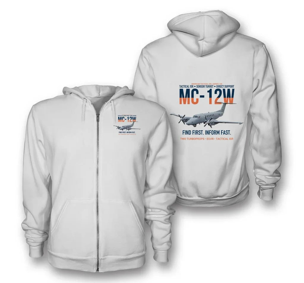 MC-12W LIBERTY design on white zipped hoodie