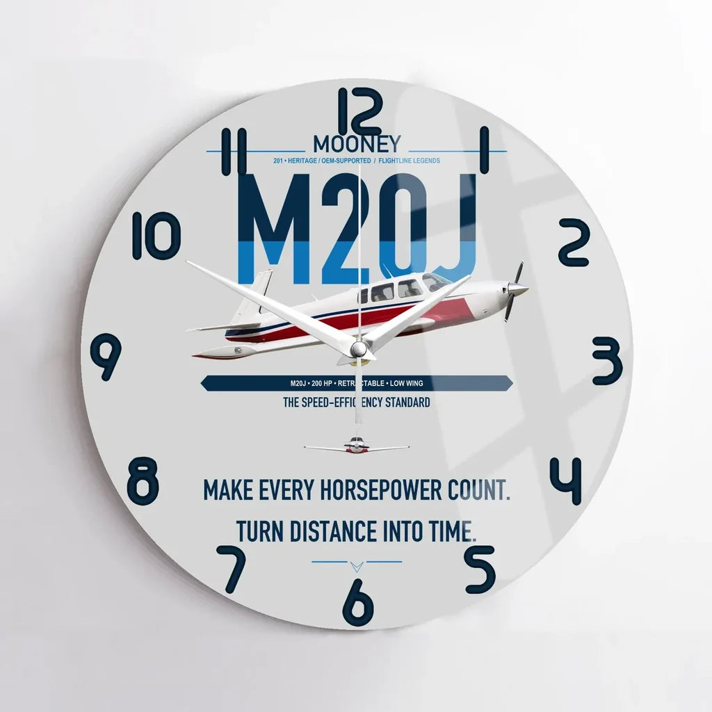 Mooney M20J 201 design on light gray no frame wall clock