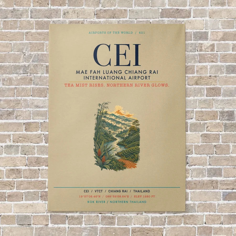 Mae Fah Luang Chiang Rai International Airport CEI vertical canvas print - no frame - beige background