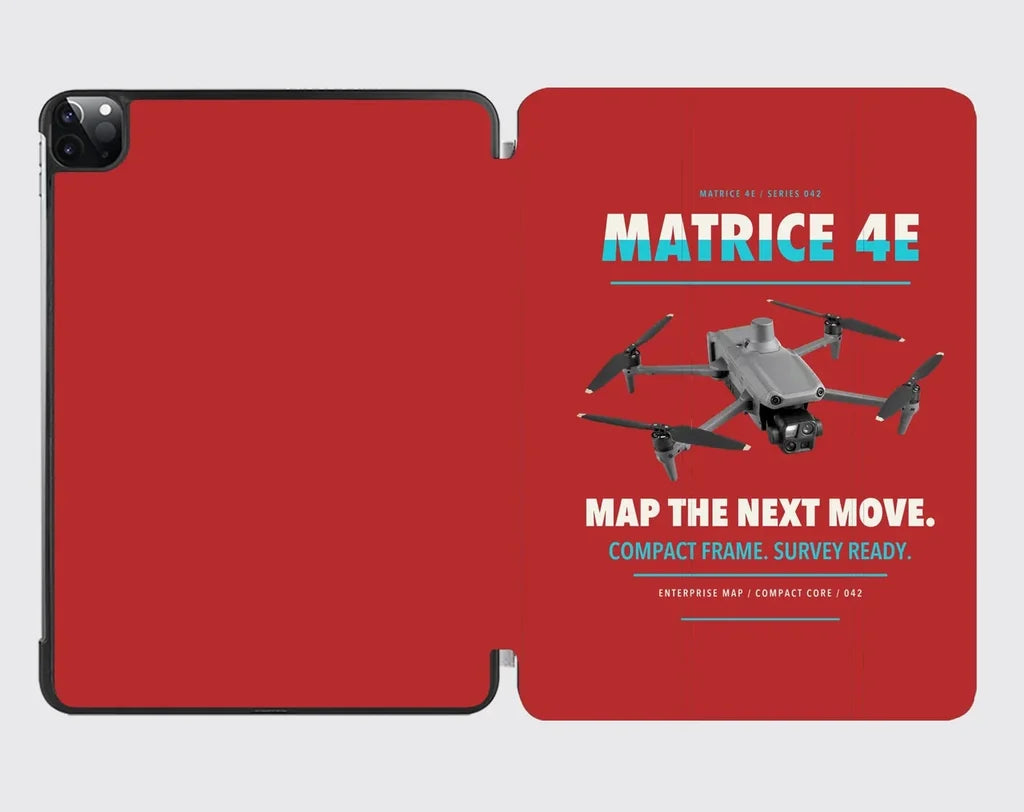 DJI Matrice 4E design on red ipad tablet case