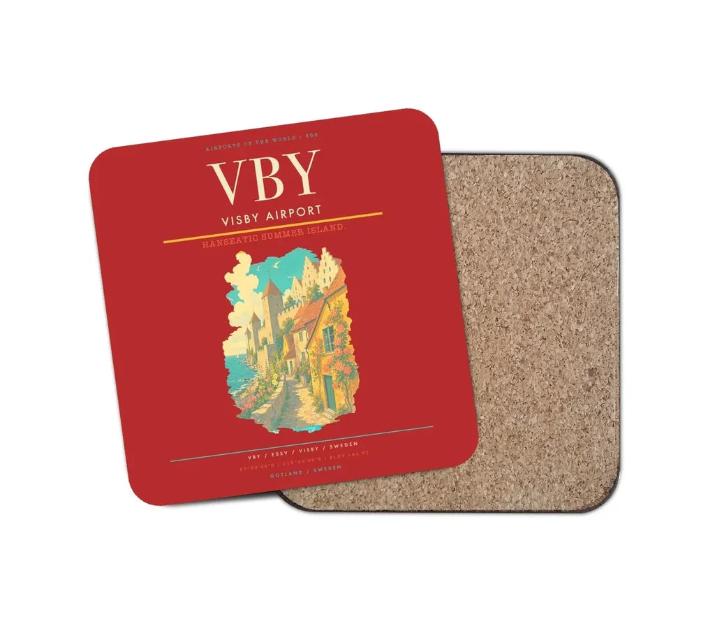 Visby Airport (VBY) design on red 1 piece coaster