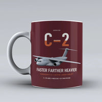 Thumbnail for Kawasaki C-2 design on dark red ceramic mug, double-side print