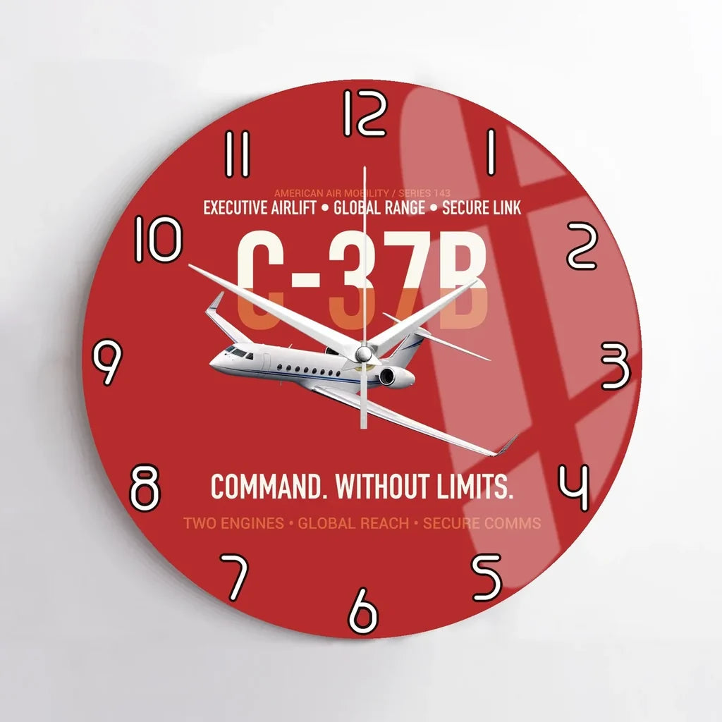 C-37B Global Command Link design on red no frame wall clock