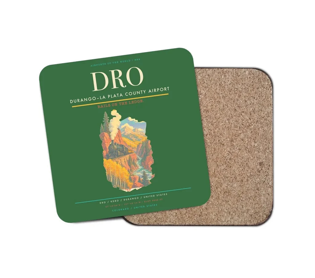 Durango–La Plata County Airport (DRO) design on green 1 piece coaster