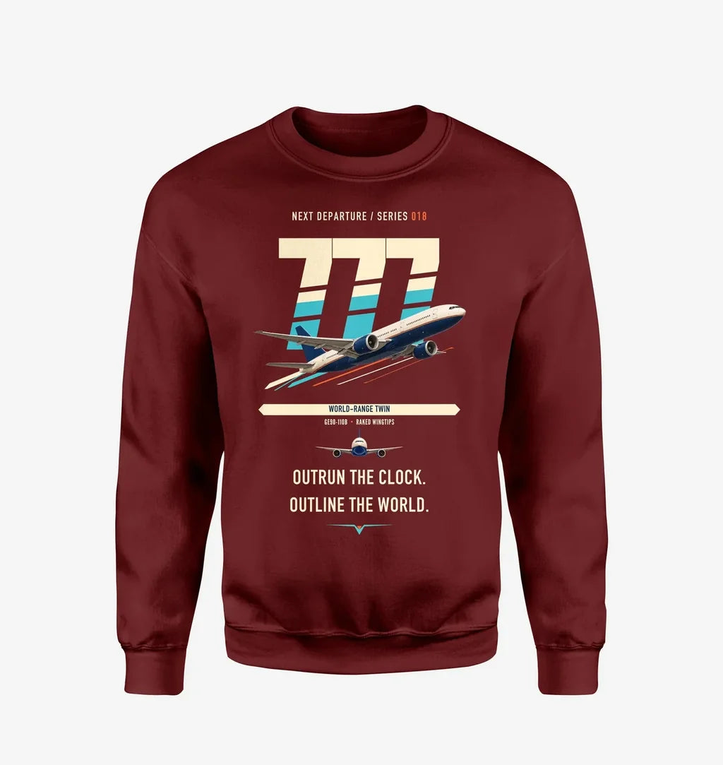 Boeing 777-200LR design on wine red sweatshirt