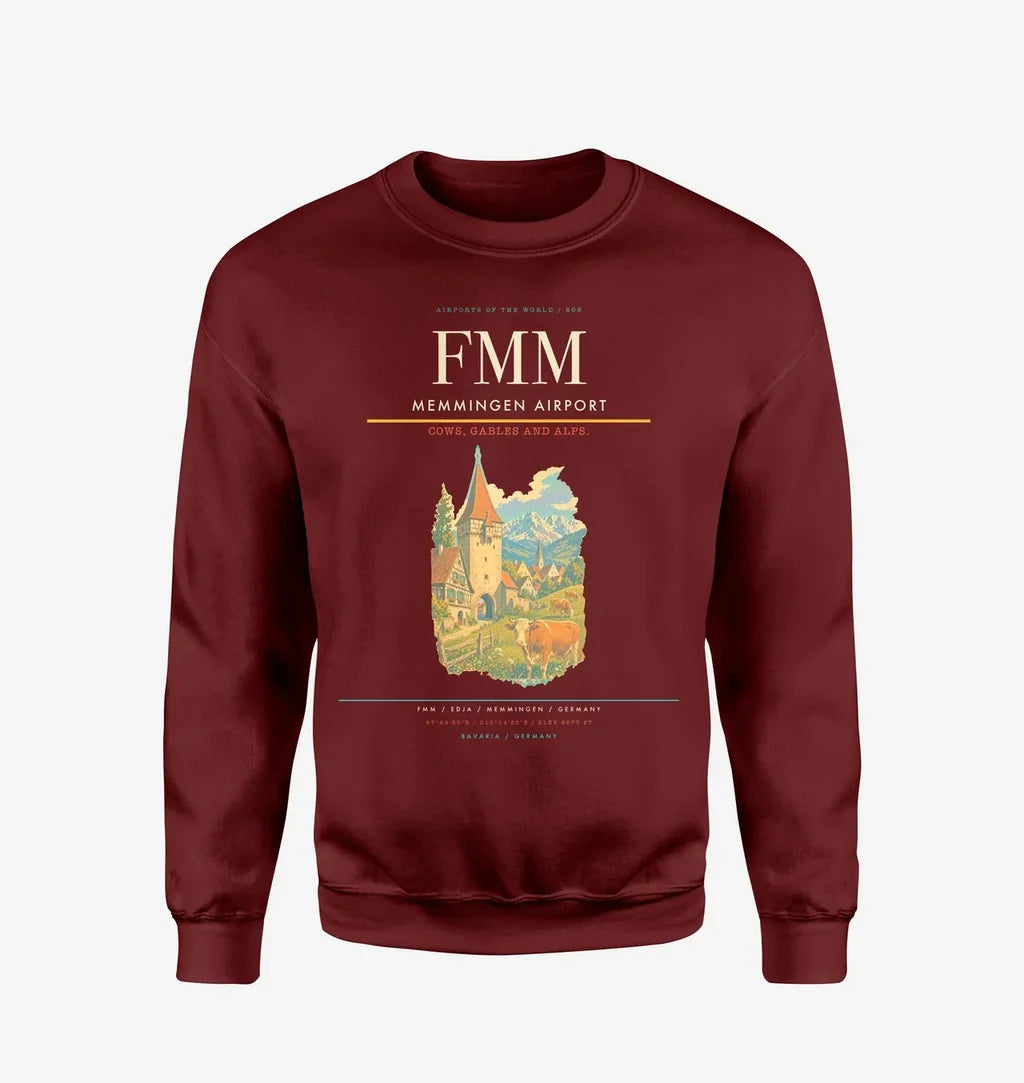 Memmingen Airport (FMM) design on wine red sweatshirt