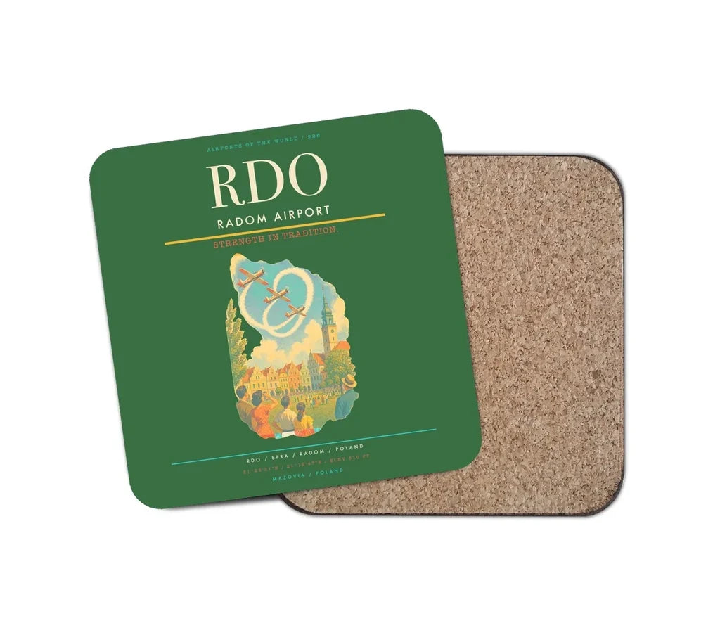 Radom Airport (RDO) design on green 1 piece coaster