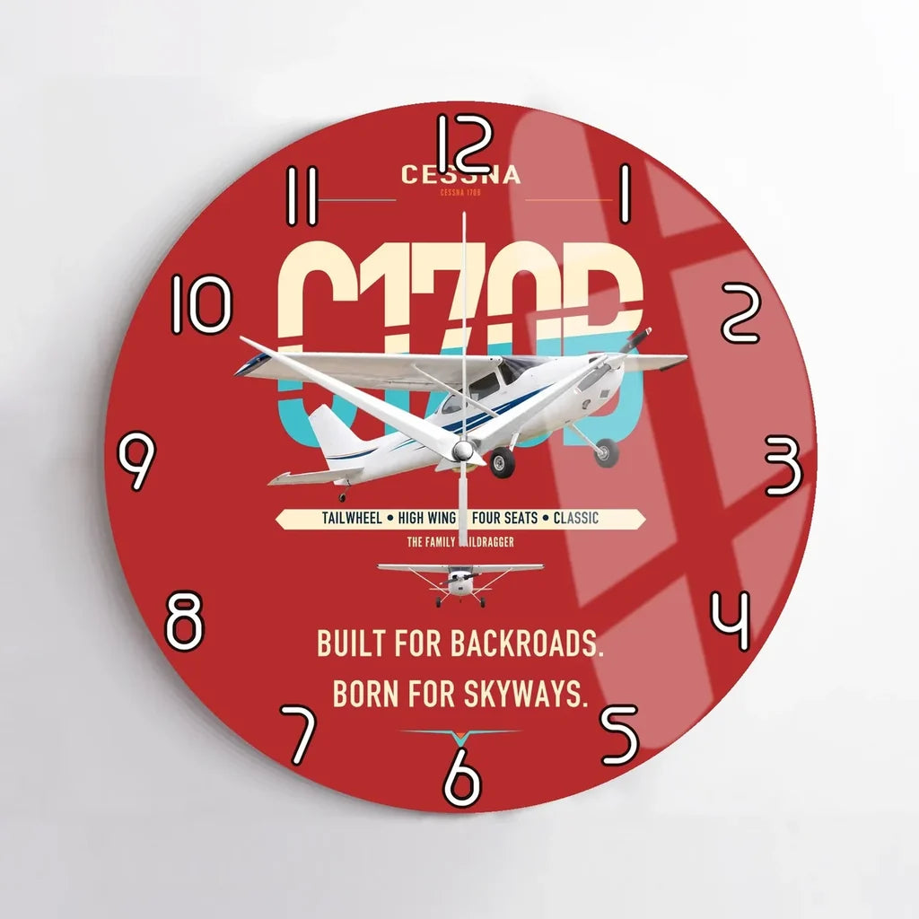 Cessna 170B design on red no frame wall clock