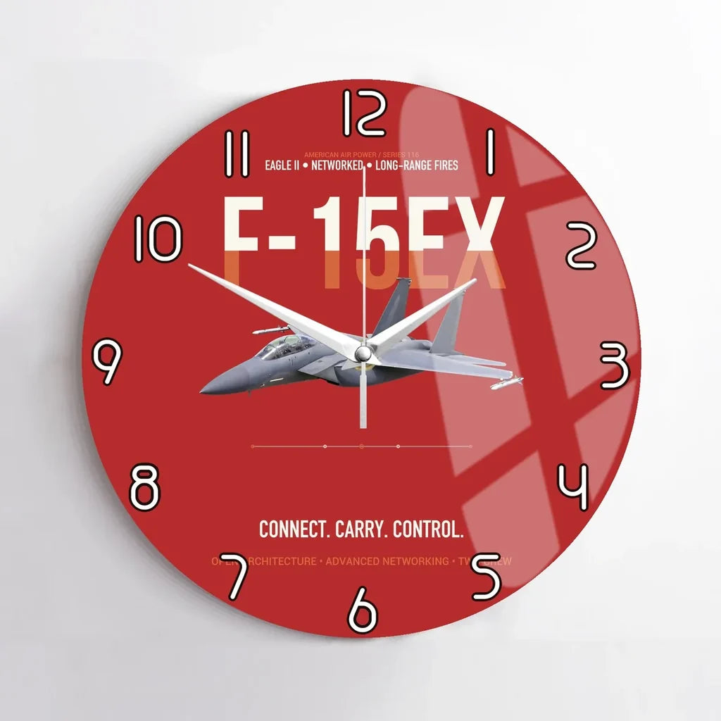 F-15EX Eagle II Connect Carry Control design on red no frame wall clock