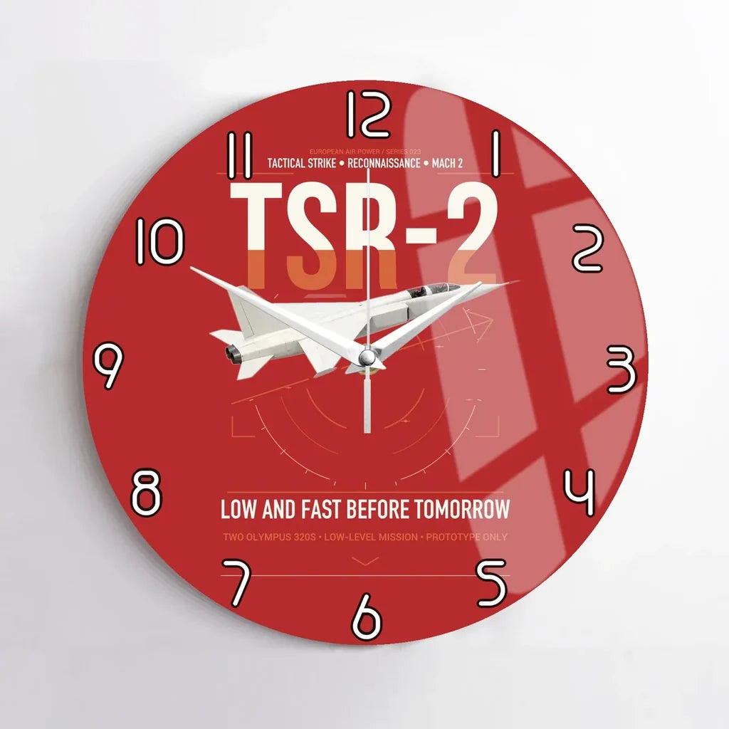 BAC TSR-2 design on red no frame wall clock