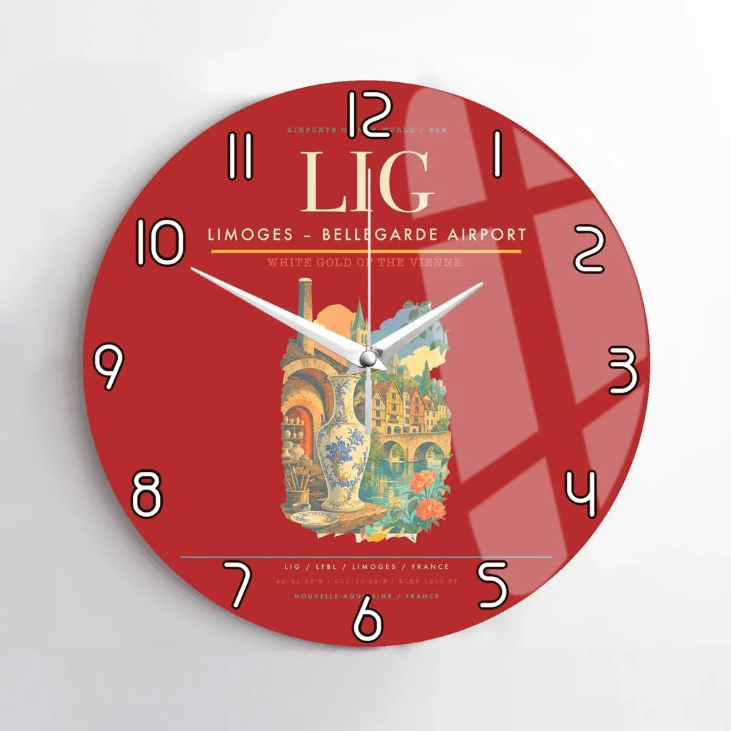 Limoges – Bellegarde Airport (LIG) design on red no frame wall clock